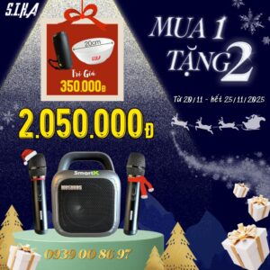 SALE GIÁNG SINH: Mua 1 loa karaoke SmartK Mosbros – Tặng ngay 1 loa nghe nhạc mini + 1 tô sứ trắng